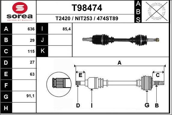 EAI T98474 - Приводний вал autocars.com.ua