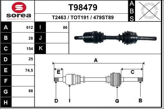 EAI T98479 - Приводний вал autocars.com.ua