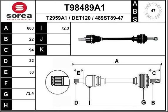 EAI T98489A1 - Приводний вал autocars.com.ua