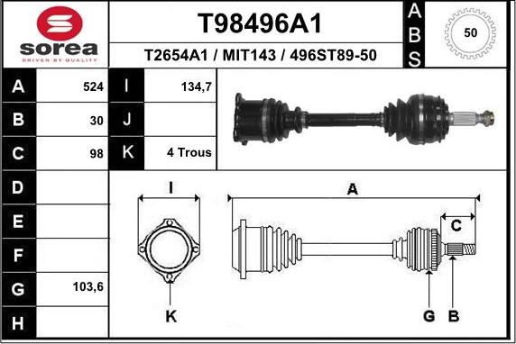 EAI T98496A1 - Приводний вал autocars.com.ua