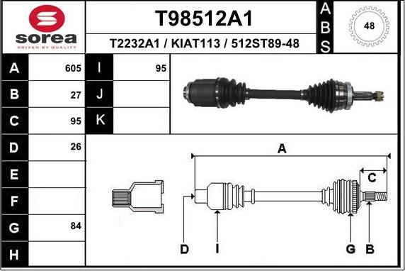 EAI T98512A1 - Приводний вал autocars.com.ua