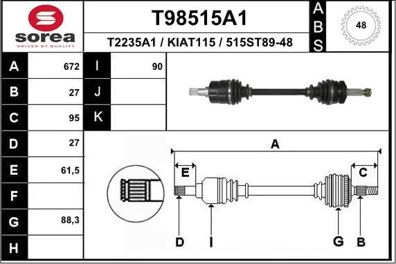 EAI T98515A1 - Приводной вал avtokuzovplus.com.ua