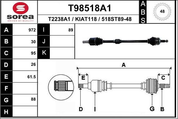 EAI T98518A1 - Приводний вал autocars.com.ua