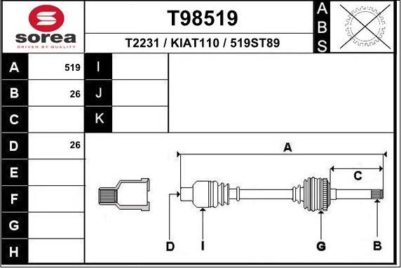 EAI T98519 - Приводний вал autocars.com.ua