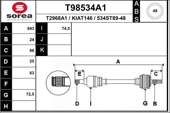 EAI T98534A1 - Приводний вал autocars.com.ua