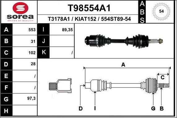 EAI T98554A1 - Приводний вал autocars.com.ua