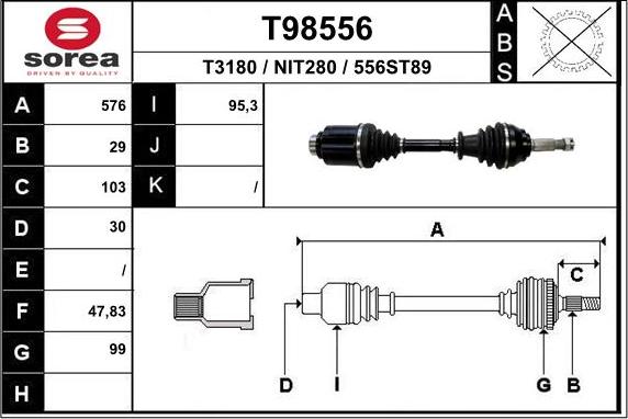 EAI T98556 - Приводний вал autocars.com.ua