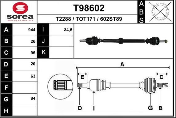 EAI T98602 - Приводний вал autocars.com.ua