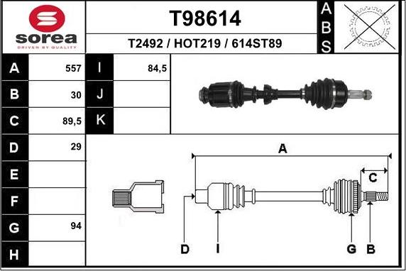 EAI T98614 - Приводний вал autocars.com.ua