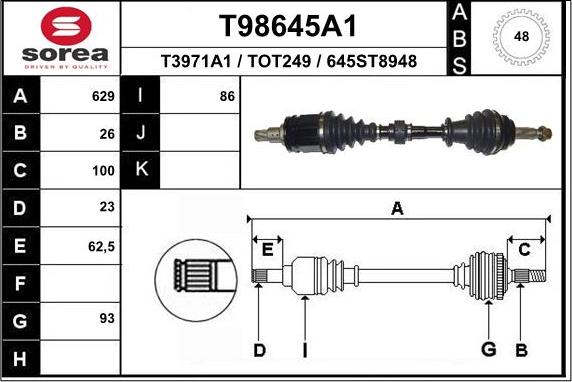 EAI T98645A1 - Приводний вал autocars.com.ua