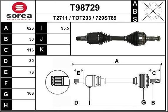 EAI T98729 - Приводний вал autocars.com.ua