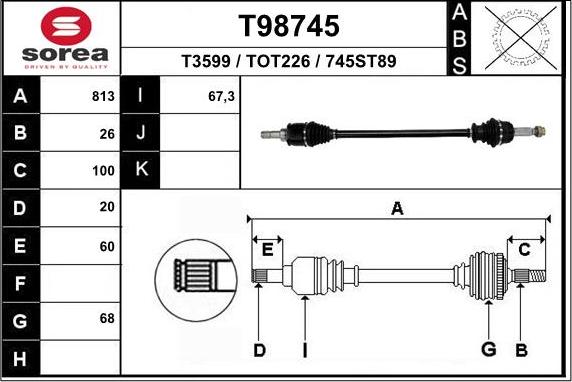 EAI T98745 - Приводний вал autocars.com.ua