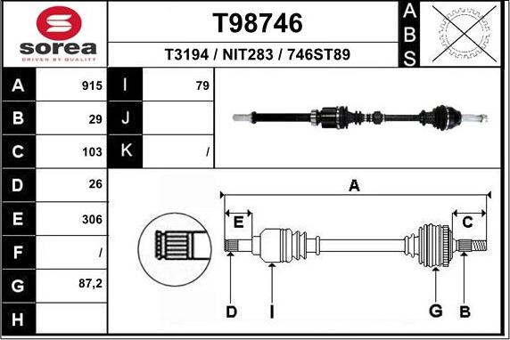 EAI T98746 - Приводний вал autocars.com.ua