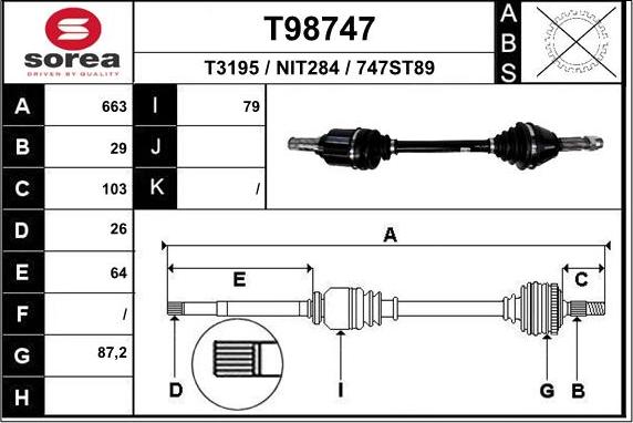 EAI T98747 - Приводний вал autocars.com.ua