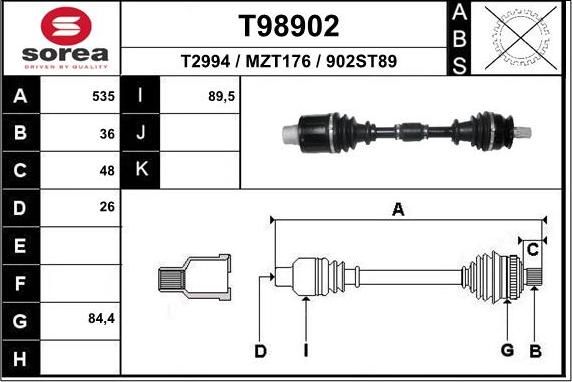 EAI T98902 - Приводний вал autocars.com.ua