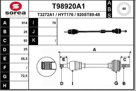 EAI T98920A1 - Приводний вал autocars.com.ua