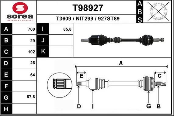 EAI T98927 - Приводний вал autocars.com.ua