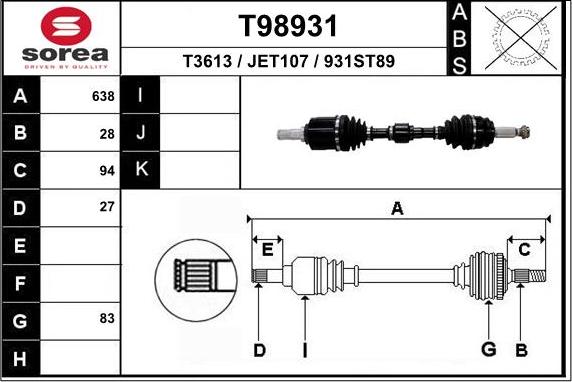 EAI T98931 - Приводний вал autocars.com.ua