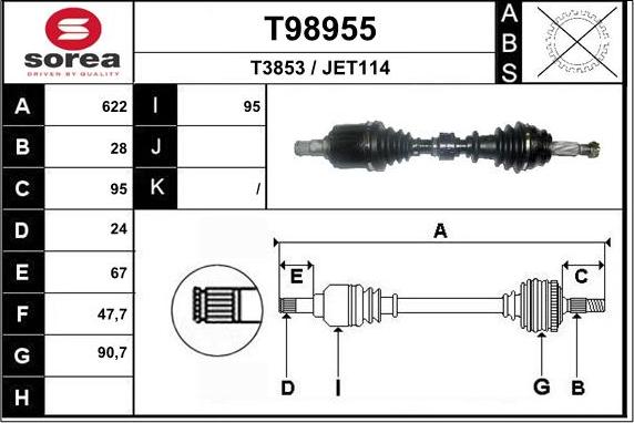 EAI T98955 - Приводний вал autocars.com.ua