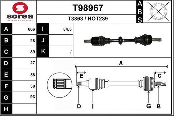 EAI T98967 - Приводний вал autocars.com.ua