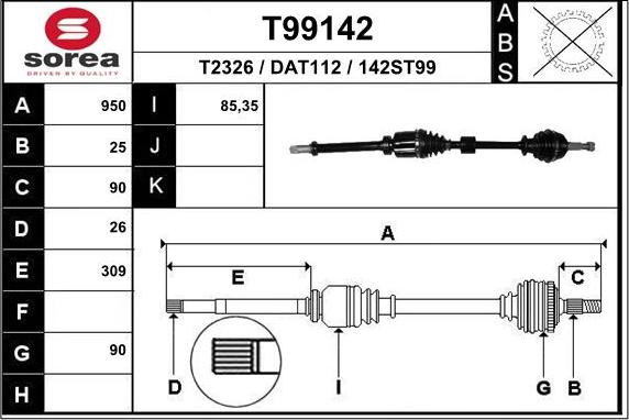 EAI T99142 - Приводний вал autocars.com.ua