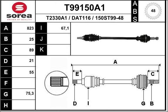 EAI T99150A1 - Приводний вал autocars.com.ua