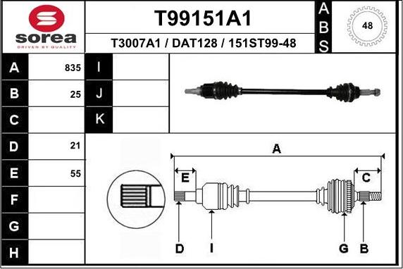 EAI T99151A1 - Приводний вал autocars.com.ua