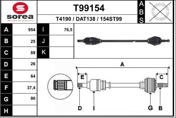 EAI T99154 - Приводний вал autocars.com.ua