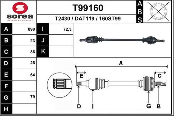 EAI T99160 - Приводний вал autocars.com.ua