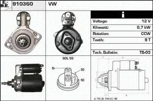 EDR 910360 - Стартер autocars.com.ua