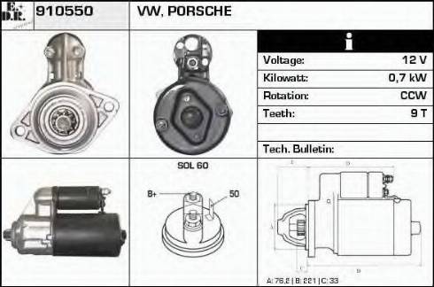 EDR 910550 - Стартер autocars.com.ua