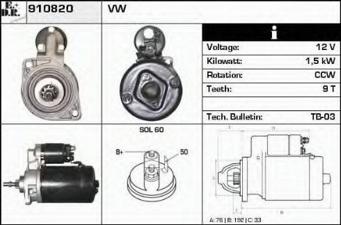 EDR 910820 - Стартер autocars.com.ua