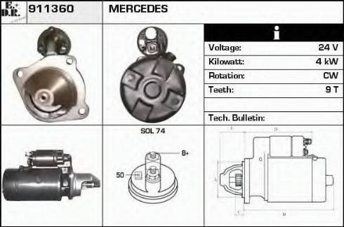 EDR 911360 - Стартер autocars.com.ua