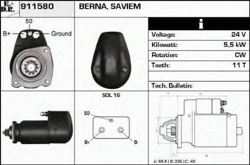 EDR 911580 - Стартер autocars.com.ua