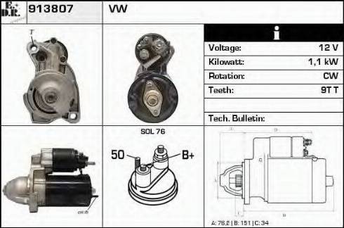 EDR 913807 - Стартер autocars.com.ua