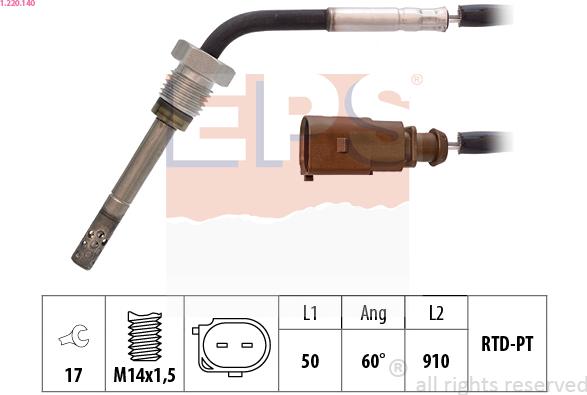 EPS 1.220.140 - Датчик, температура вихлопних газів autocars.com.ua