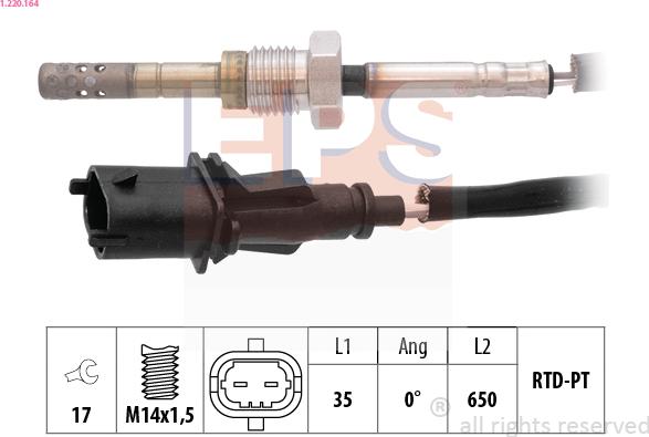 EPS 1.220.164 - Датчик температури вихл.газів Fiat Doblo 1.9MJTD 05- autocars.com.ua