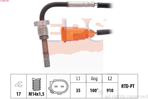 EPS 1.220.183 - Датчик, температура вихлопних газів autocars.com.ua