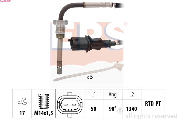 EPS 1.220.239 - Датчик, температура вихлопних газів autocars.com.ua