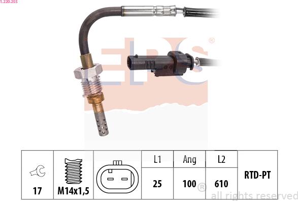 EPS 1.220.255 - Датчик, температура вихлопних газів autocars.com.ua