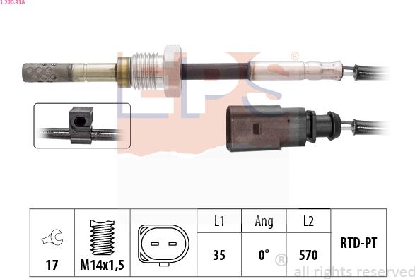 EPS 1.220.318 - Датчик, температура выхлопных газов avtokuzovplus.com.ua