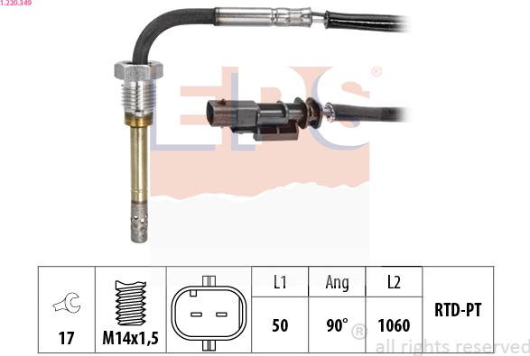 EPS 1.220.349 - Датчик, температура вихлопних газів autocars.com.ua
