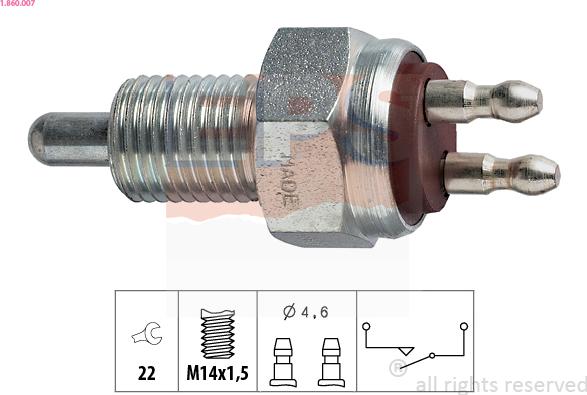 EPS 1.860.007 - Датчик, контактний перемикач, фара заднього ходу autocars.com.ua