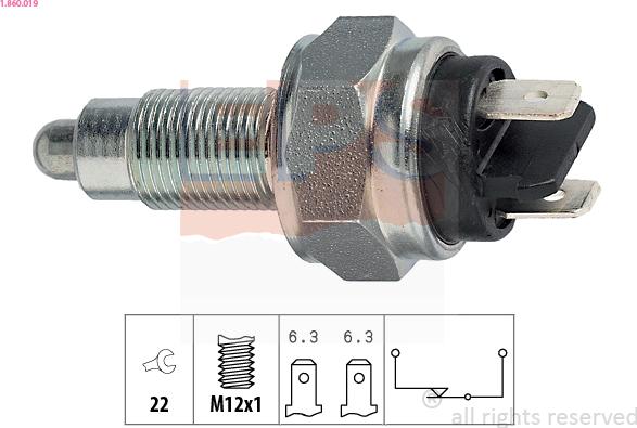 EPS 1.860.019 - Датчик, контактний перемикач, фара заднього ходу autocars.com.ua