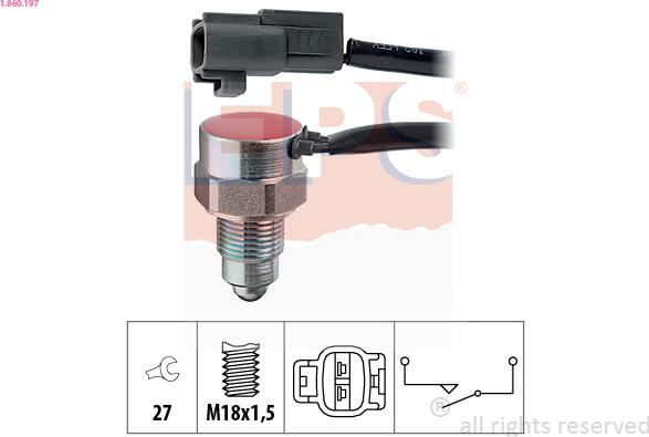 EPS 1.860.197 - Датчик, контактний перемикач, фара заднього ходу autocars.com.ua