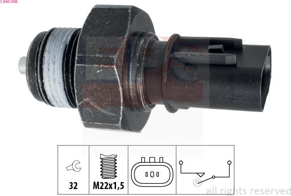 EPS 1.860.308 - Датчик, контактний перемикач, фара заднього ходу autocars.com.ua