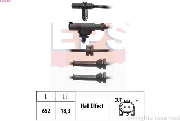 EPS 1.960.227 - Датчик ABS, частота обертання колеса autocars.com.ua