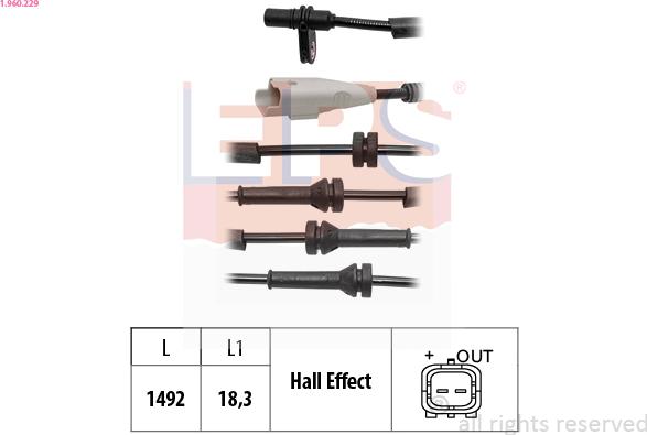 EPS 1.960.229 - Датчик ABS, частота обертання колеса autocars.com.ua