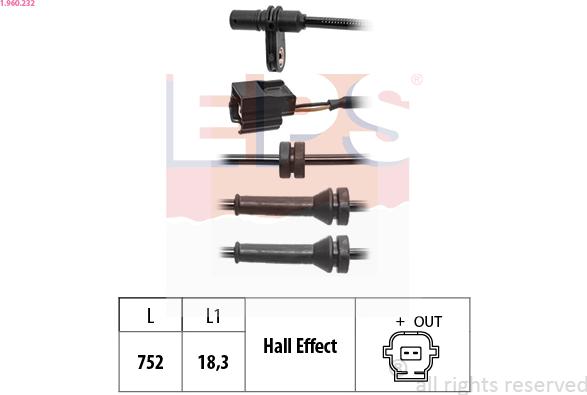 EPS 1.960.232 - Датчик ABS, частота вращения колеса avtokuzovplus.com.ua