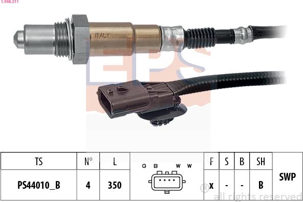 EPS 1.998.311 - Лямбда-зонд Renault Espace IV 2.0 02--Laguna III 2.0 07- autocars.com.ua